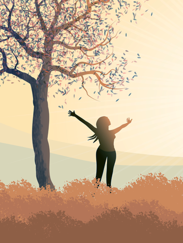 Woman with arms raised welcoming a new day.