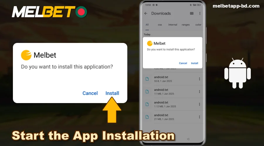 Start installing the Melbet Bangladesh app