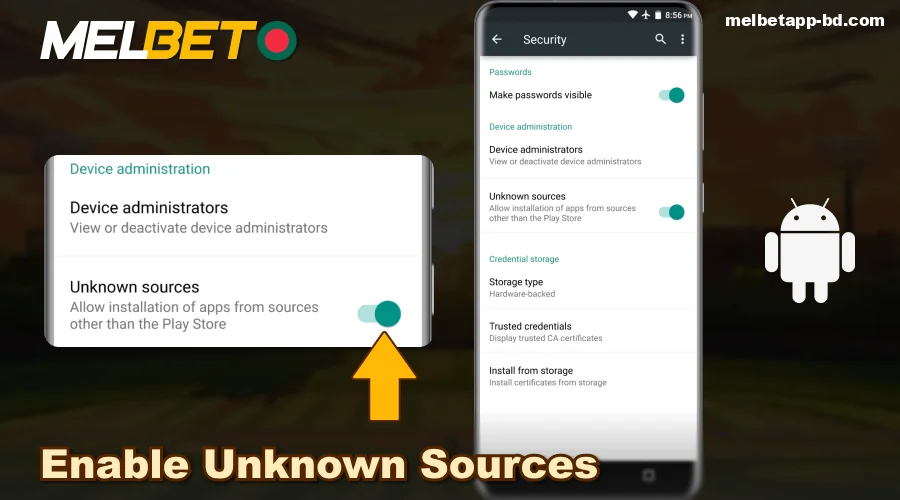 Enable Unknown Sources on Melbet mobile app